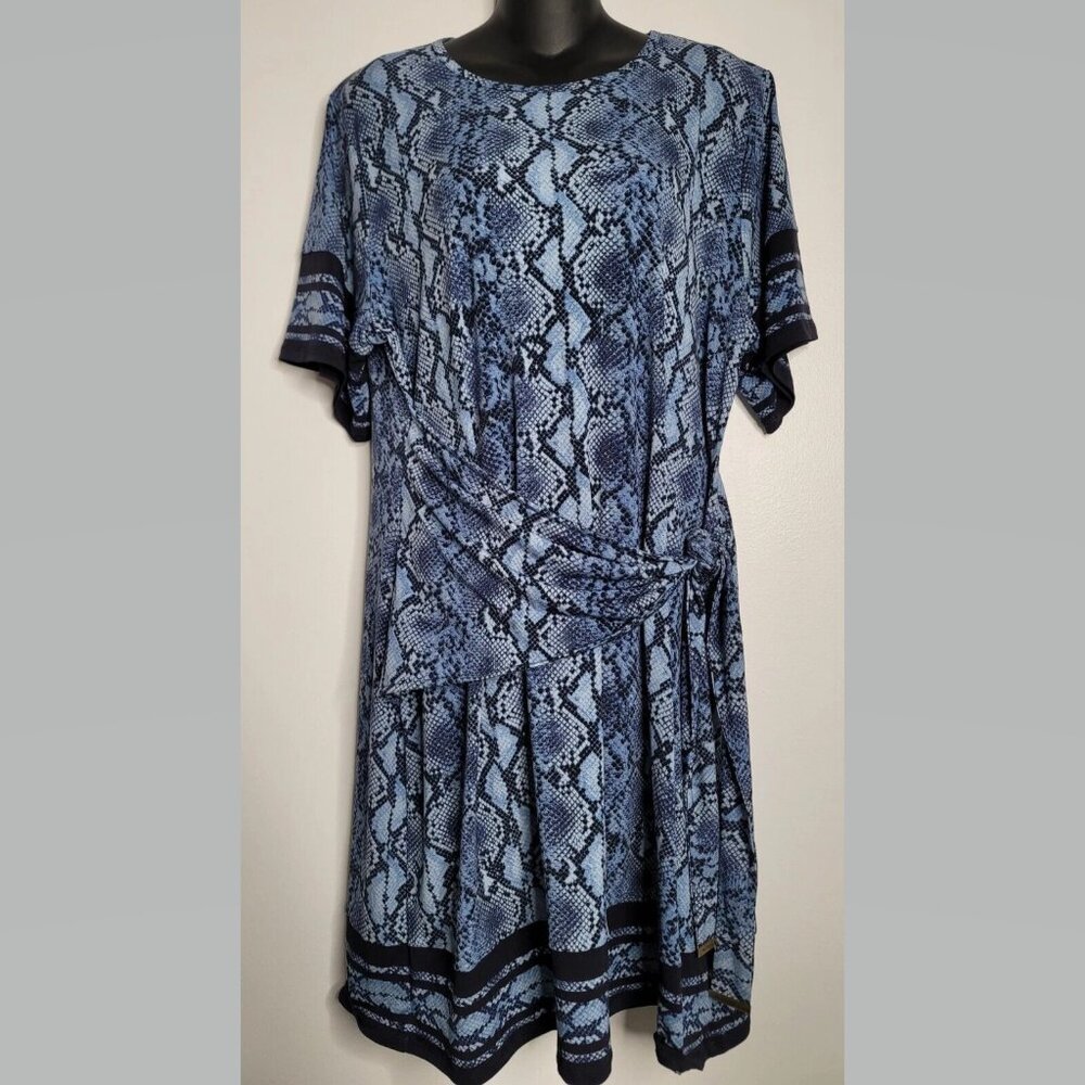 Michael Kors Dress Size XL Faux Wrap Snakeskin Print Blue Short Sleeve - Picture 8 of 8